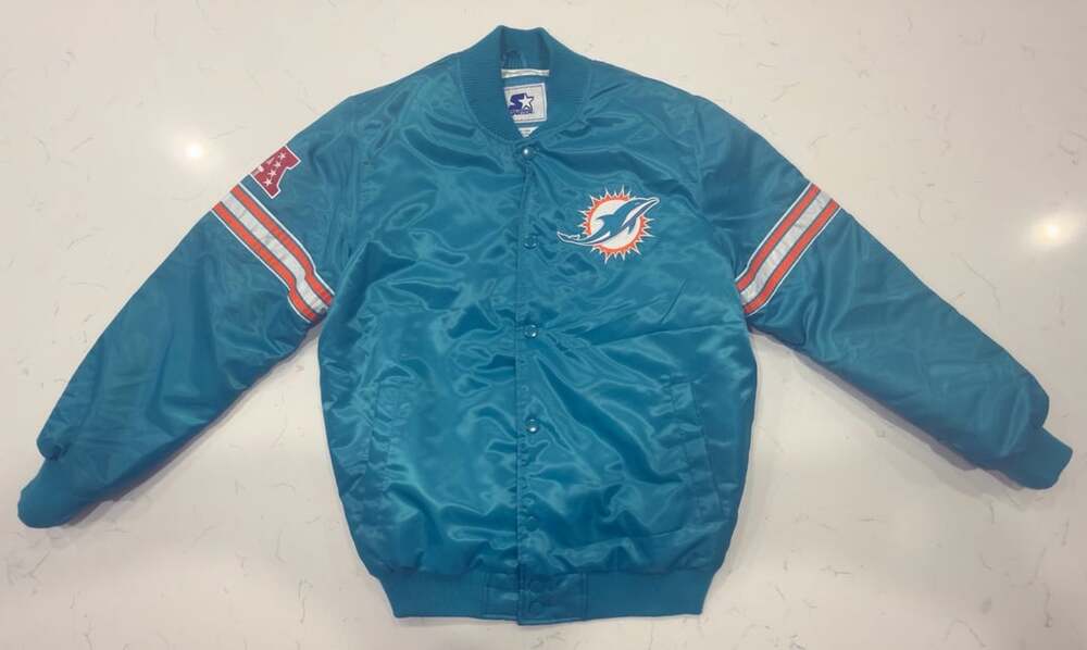 Starter NFL Miami Dolphins Aqua Satin Varsity Jacket LS200167 Men's Size‎ Large